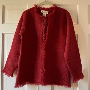100% PURE WOOL ORANGE JACKET FRINGE DETAIL SMALL Y2k VINTAGE SUSAN BRISTOL